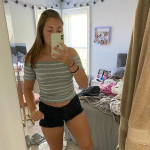 Gray and white crop top